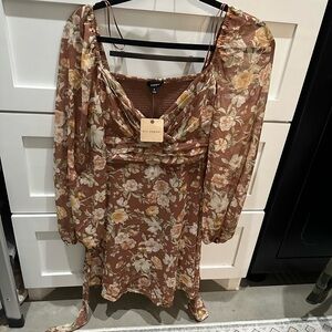 Blu Pepper Floral Long Sleeve Dress in Brown and Cream